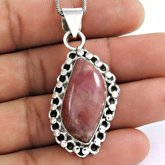 Natural Rhodochrosite Gemstone 925 Sterling Silver Pendant Vintage For Girls G26