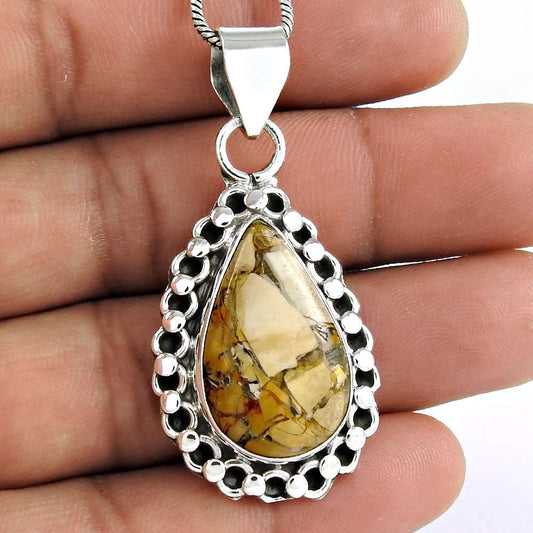 Natural Brecciated Mookaite Gemstone 925 Sterling Silver Pendant Q1