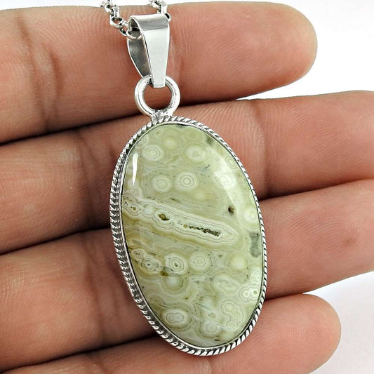Natural Ocean Jasper Gemstone 925 Sterling Silver Pendant Tribal For Women E56