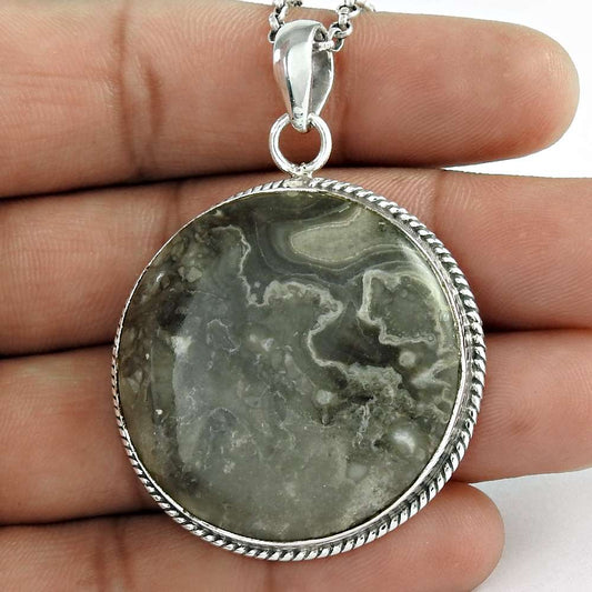 Natural Jasper Gemstone Pendant Tribal 925 Sterling Silver Jewelry For Women A68