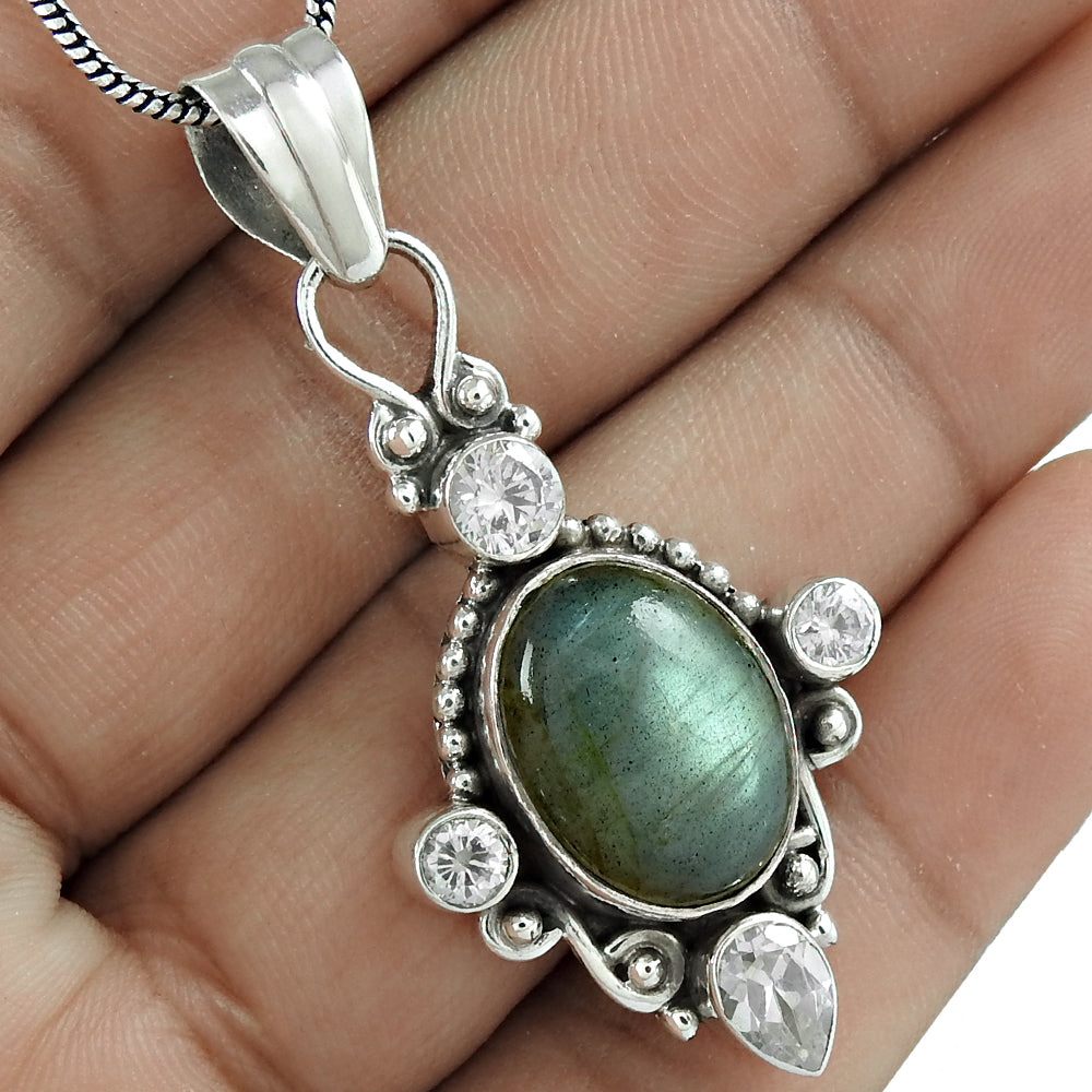 Christmas Gift 925 Silver Natural Labradorite Gemstone Pendant I15