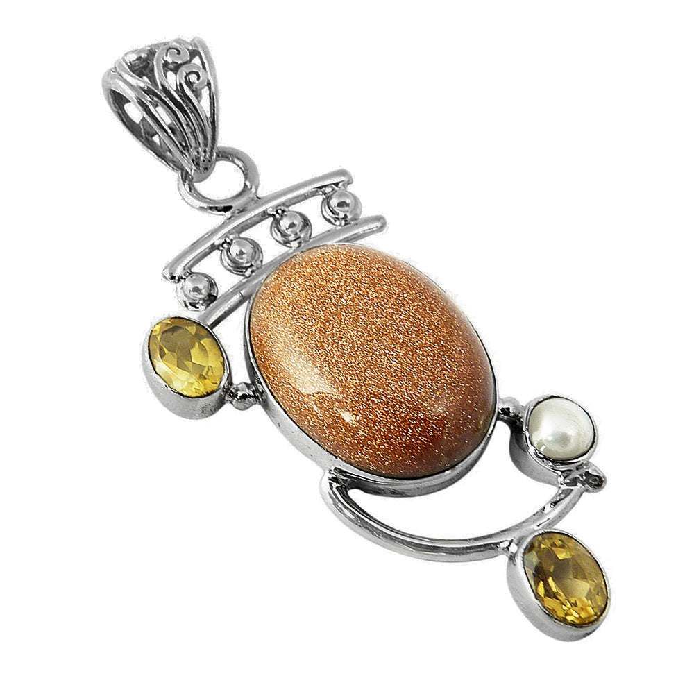 Natural Sunstone Gemstone Christmas Gift Pendant 925 Sterling Silver G10