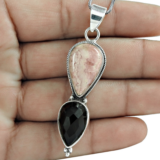 Natural Rhodochrosite Gemstone Christmas Gift Pendant 925 Sterling Silver H10