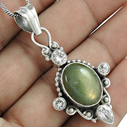 Natural Labradorite Gemstone Christmas Gift Pendant 925 Sterling Silver J10