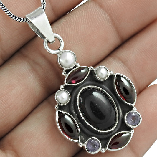 Natural Onyx Gemstone Pendant 925 Sterling Silver Christmas Gift Jewelry L10