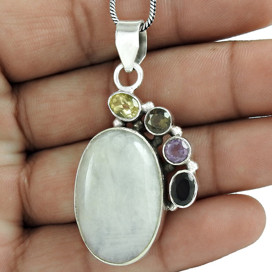 Natural Moonstone Gemstone 925 Sterling Silver Christmas Gift Pendant N10