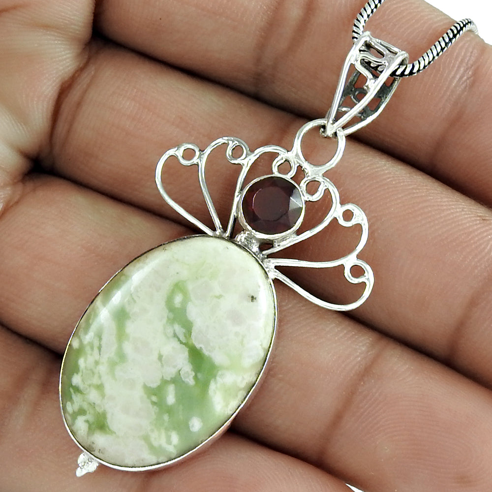 Christmas Gift 925 Sterling Silver Natural Ocean Jasper Pendant Bohemian R10