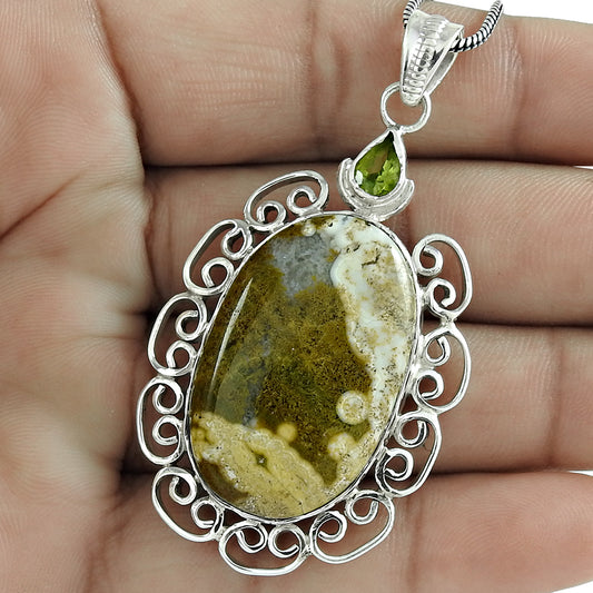 Christmas Gift Natural Jasper Gemstone Pendant Ethnic 925 Silver U19