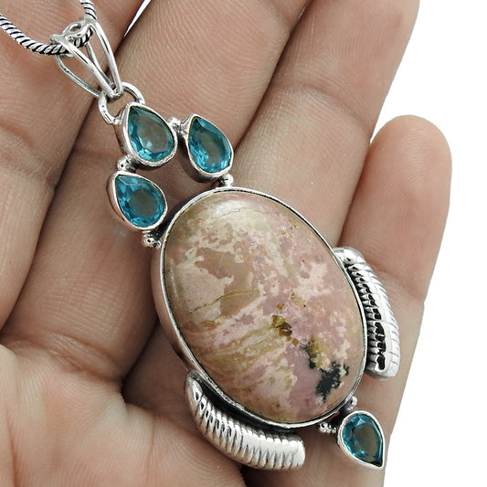Natural Jasper Gemstone 925 Sterling Silver Christmas Gift Pendant Vintage T10