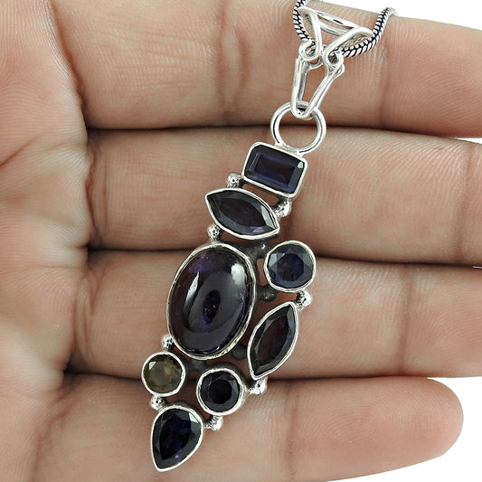 Christmas Gift Natural Amethyst Gemstone Pendant 925 Sterling Silver C16