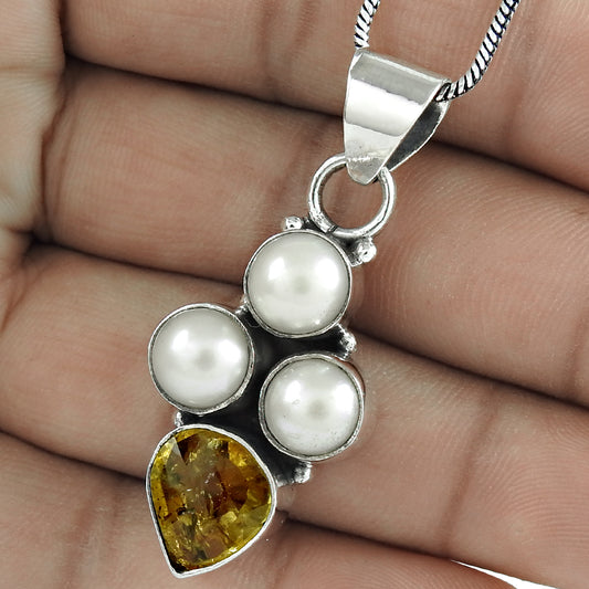 Christmas Gift 925 Sterling Silver Natural Citrine Gemstone Jewelry Pendant Q3
