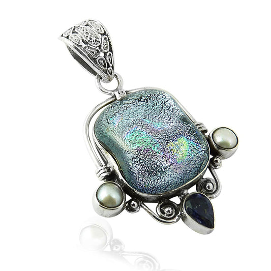 Christmas Gift 925 Silver Natural Dichoric Glass Gemstone Pendant Tribal C1