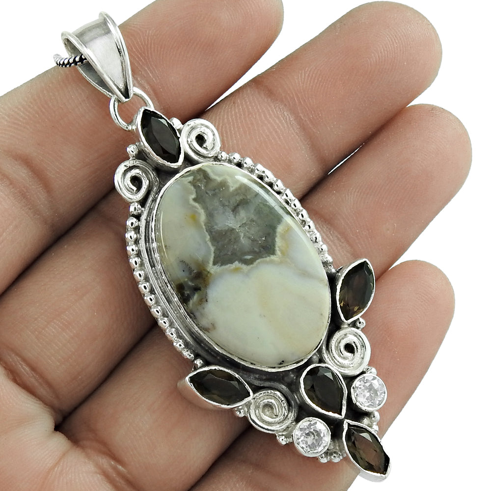 Christmas Gift 925 Silver Natural Jasper Gemstone Pendant Ethnic D1