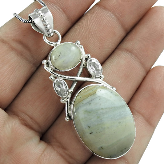 Natural Jasper Gemstone 925 Sterling Silver Christmas Gift Pendant Bohemian V10