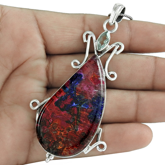 Christmas Gift Natural Dico Glass Pendant 925 Sterling Silver W10