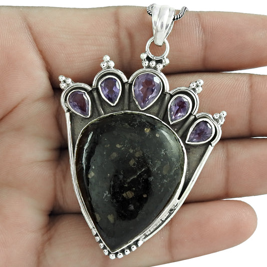 Christmas Gift Natural Pita Jade Gemstone Pendant Boho 925 Silver Q1