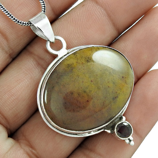 Natural Jasper Gemstone Christmas Gift Pendant Bohemian 925 Sterling Silver A11