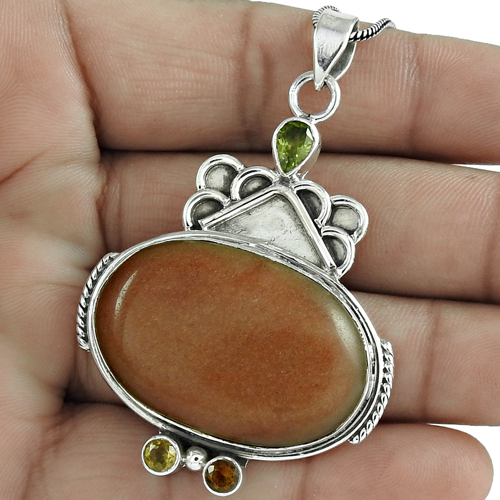 Christmas Gift 925 Sterling Silver Natural Rhodonite Gemstone Pendant B11