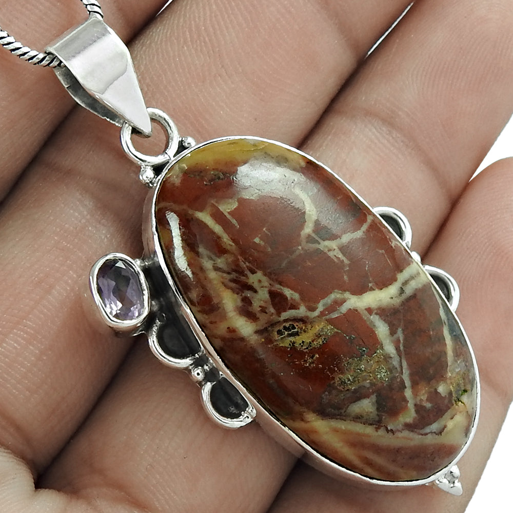 Natural Jasper Gemstone Pendant 925 Sterling Silver Christmas Gift Jewelry H11