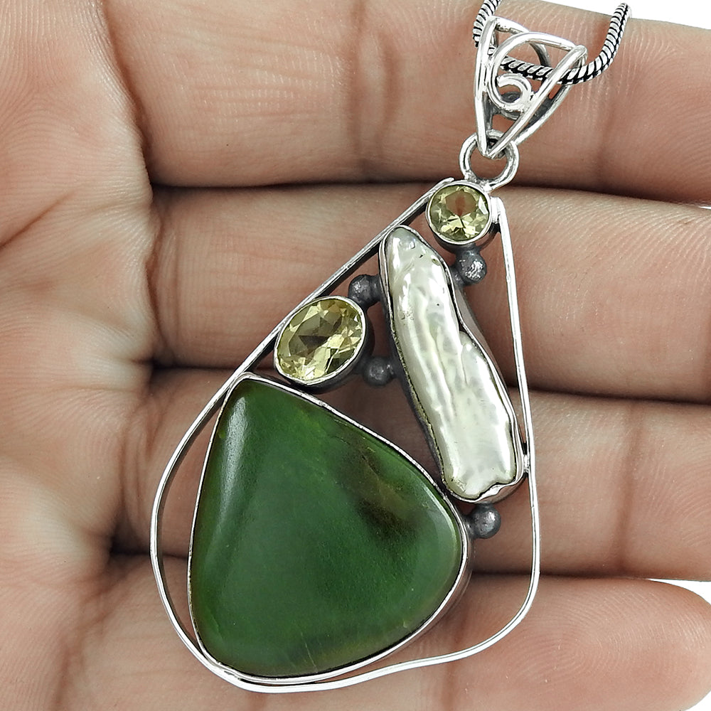 Christmas Gift 925 Sterling Silver Natural Jasper Gemstone Pendant Vintage I11