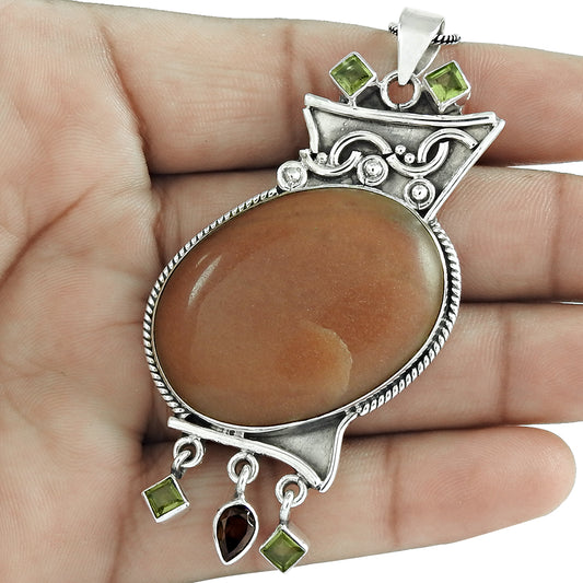 Christmas Gift Pendant Tribal 925 Sterling Silver Natural Aventurine Gemstone Y1