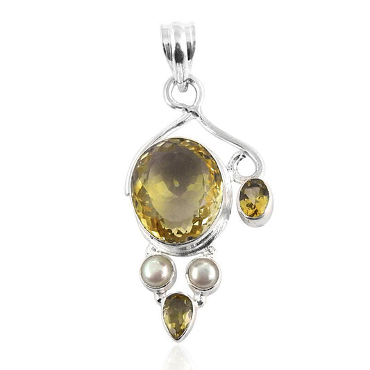 Christmas Gift Natural Citrine Gemstone Pendant 925 Silver E17