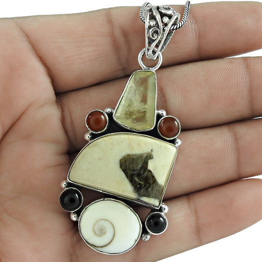 Christmas Gift Natural Onyx Gemstone Pendant Vintage 925 Silver E2