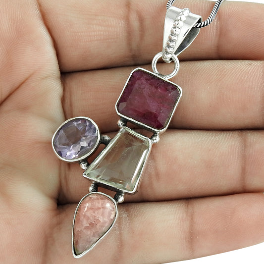 Christmas Gift Natural Ruby Gemstone Pendant 925 Sterling Silver H17