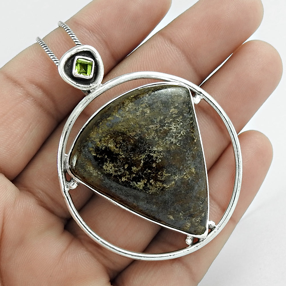 Natural Bronzite Gemstone Pendant Vintage 925 Sterling Silver For Women G2