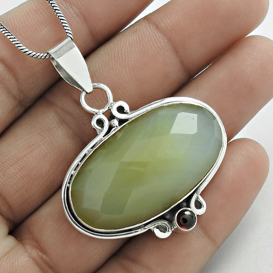 Christmas Gift Natural Chalcedony Gemstone Pendant Boho 925 Sterling Silver N11