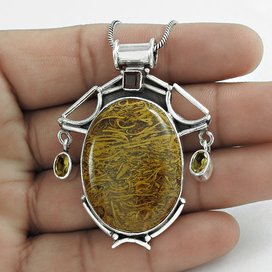 Natural Jasper Gemstone Pendant 925 Sterling Silver Christmas Gift Jewelry P11