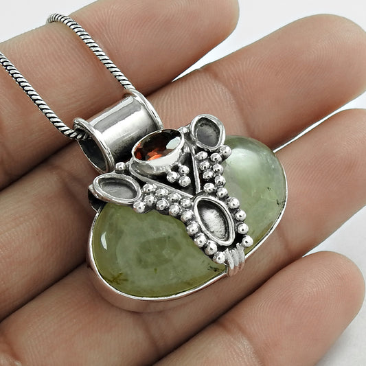 Natural Prehnite Gemstone 925 Sterling Silver Christmas Gift Pendant R11