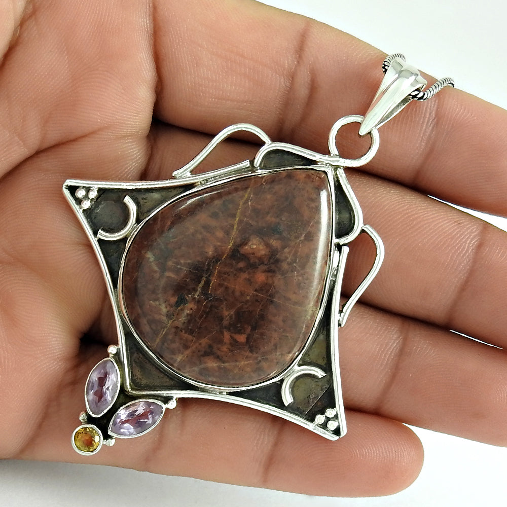 Christmas Gift Natural Agate Gemstone Pendant Boho 925 Sterling Silver T11