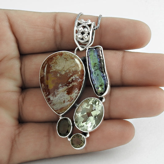 Natural Jasper Gemstone Pendant 925 Sterling Silver Christmas Gift Jewelry V11