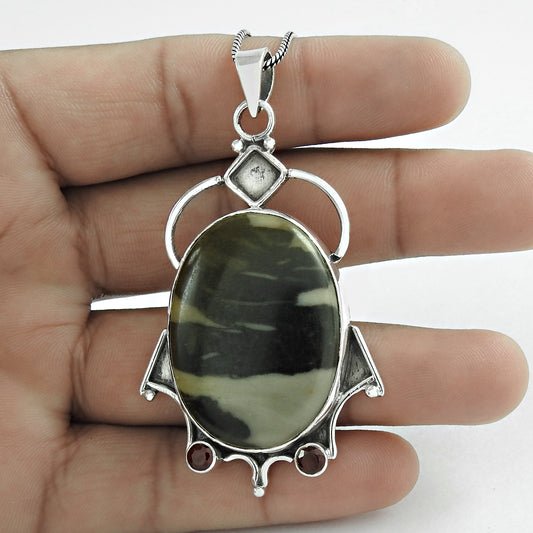 Natural Jasper Gemstone Christmas Gift Pendant Vintage 925 Sterling Silver W11