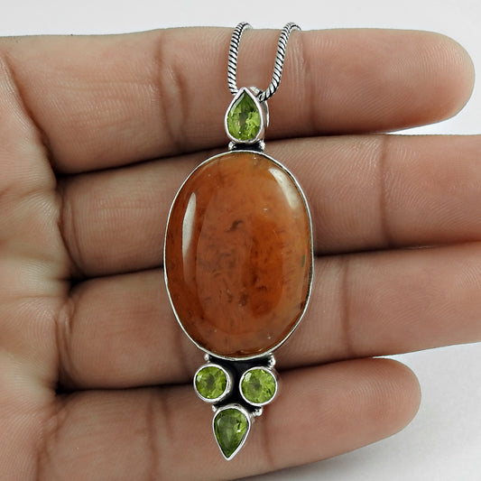Natural Aventurine Gemstone Pendant Tribal 925 Sterling Silver For Girls F9