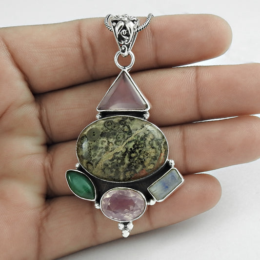 Natural Leopard Skin Jasper Gemstone 925 Silver Christmas Gift Pendant Y11