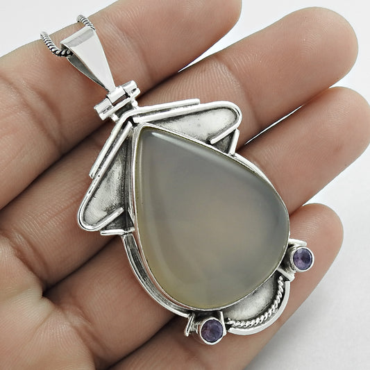 Natural Moonstone Gemstone Pendant 925 Sterling Silver Christmas Gift Z11