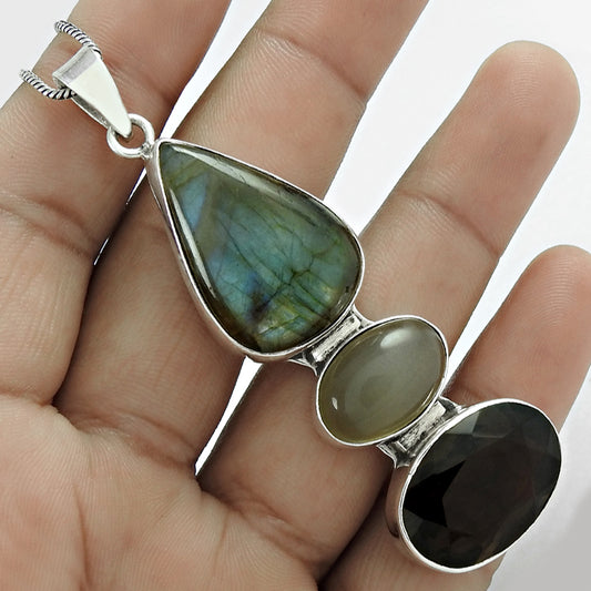 Natural Labradorite Gemstone Christmas Gift Pendant Boho 925 Sterling Silver A12