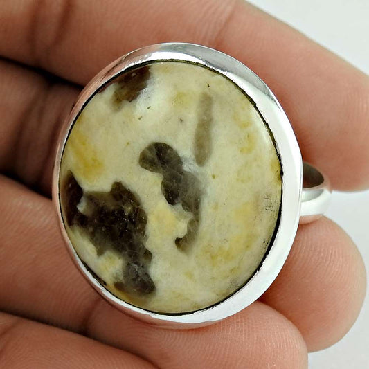 Gift For Her 925 Silver Natural Peanut Wood Statement Boho Ring Size 8.5 V37
