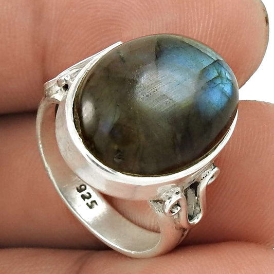 Gift For Her 925 Silver Natural Labradorite Cocktail Tribal Ring Size 6 X37