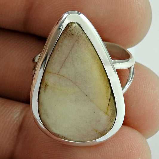Natural Jasper Gemstone Solitaire Tribal Ivory Ring Size 7 925 Silver E38