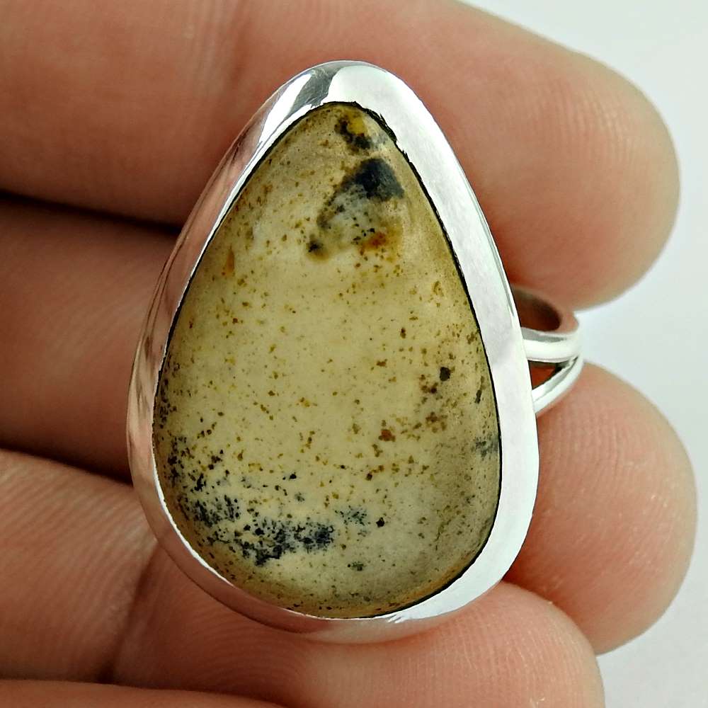 925 Silver Natural Picture Jasper Statement Bohemian Ring Size 7 G38