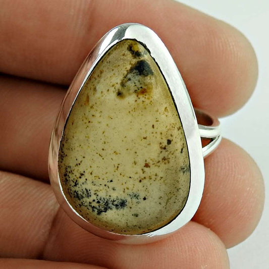 925 Silver Natural Picture Jasper Statement Bohemian Ring Size 7 G38