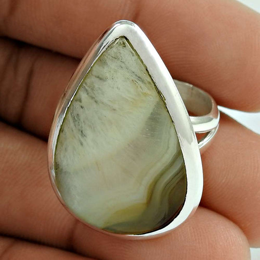 Gift For Her 925 Silver Natural Calcite Cocktail Vintage Ring Size 7 K38