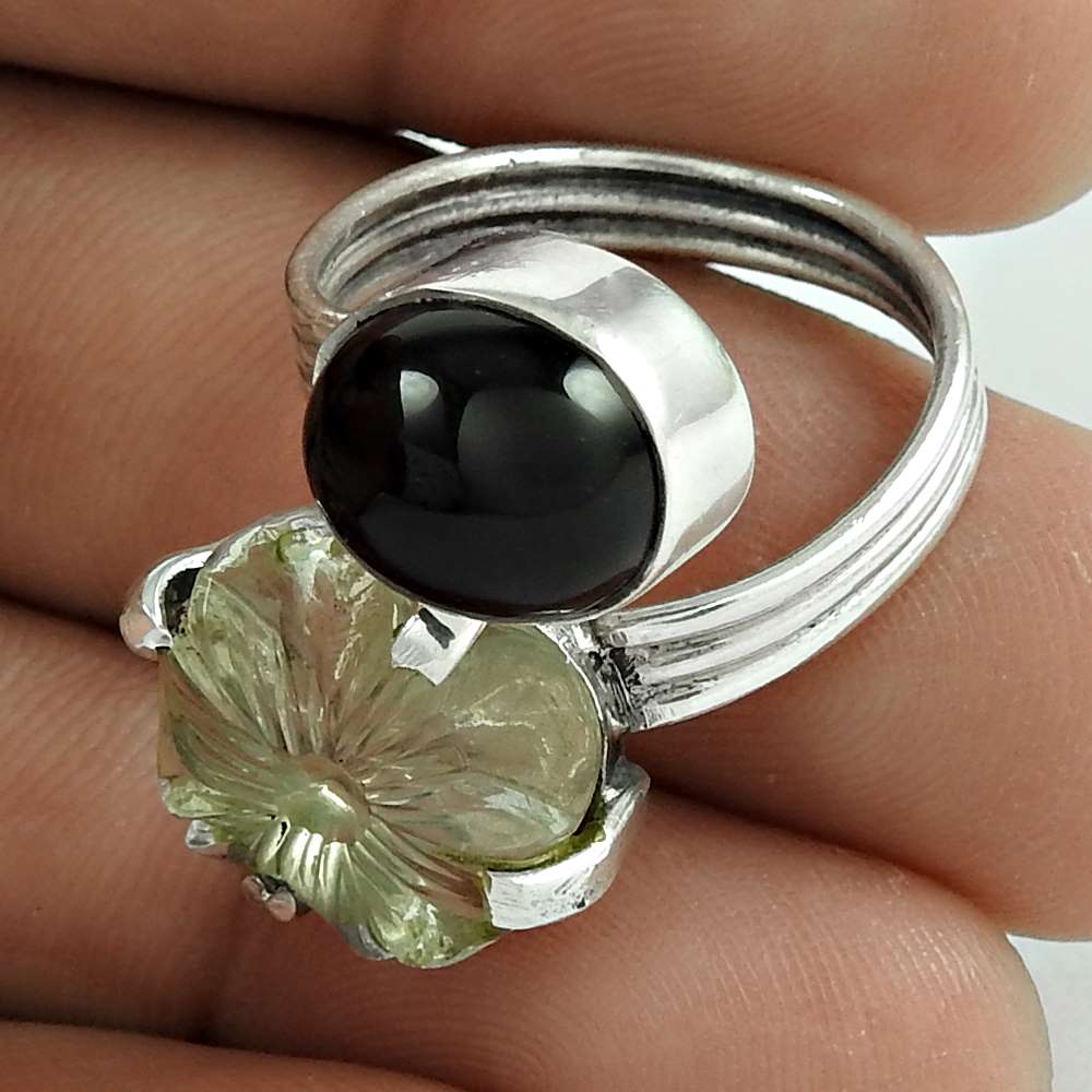 Big Delicate 925 Silver Crystal Black Onyx Gemstone Ring