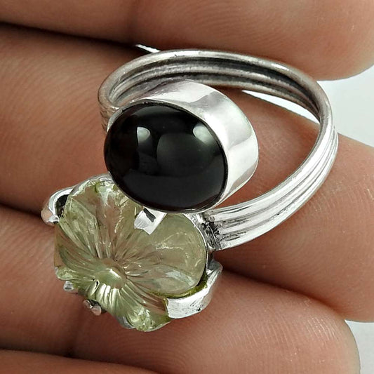 Big Delicate 925 Silver Crystal Black Onyx Gemstone Ring