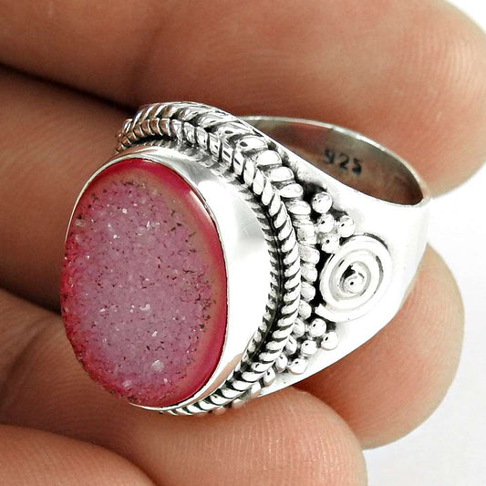 Breath Of Love 925 Sterling Silver Pink Druzy Ring