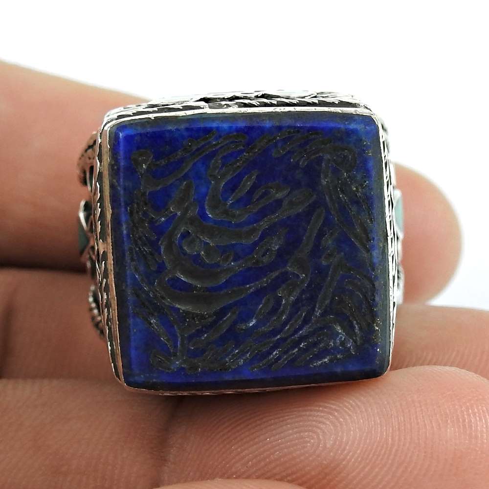 Daily Wear 925 Sterling Silver Lapis Inlay Gemstone Ring Jewellery
