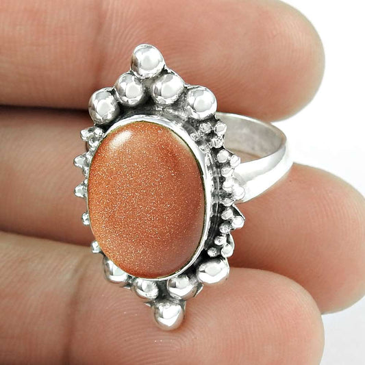 Gift For Women Statement Ethnic Ring Size 9 925 Silver Natural Sunstone H25